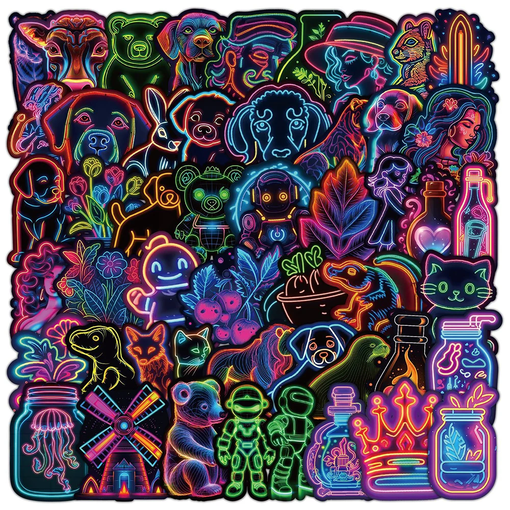 

10/30/50pcs Colorful Cartoon Neon Graffiti Stickers Cute Animal Decal DIY Laptop Phone Cool Waterproof Decal Toy Sticker for Kid