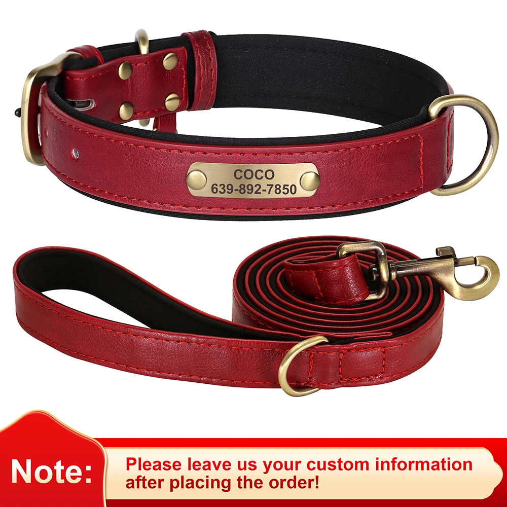 Customized PU Leather Dog Collar with Free Engraved Nameplate