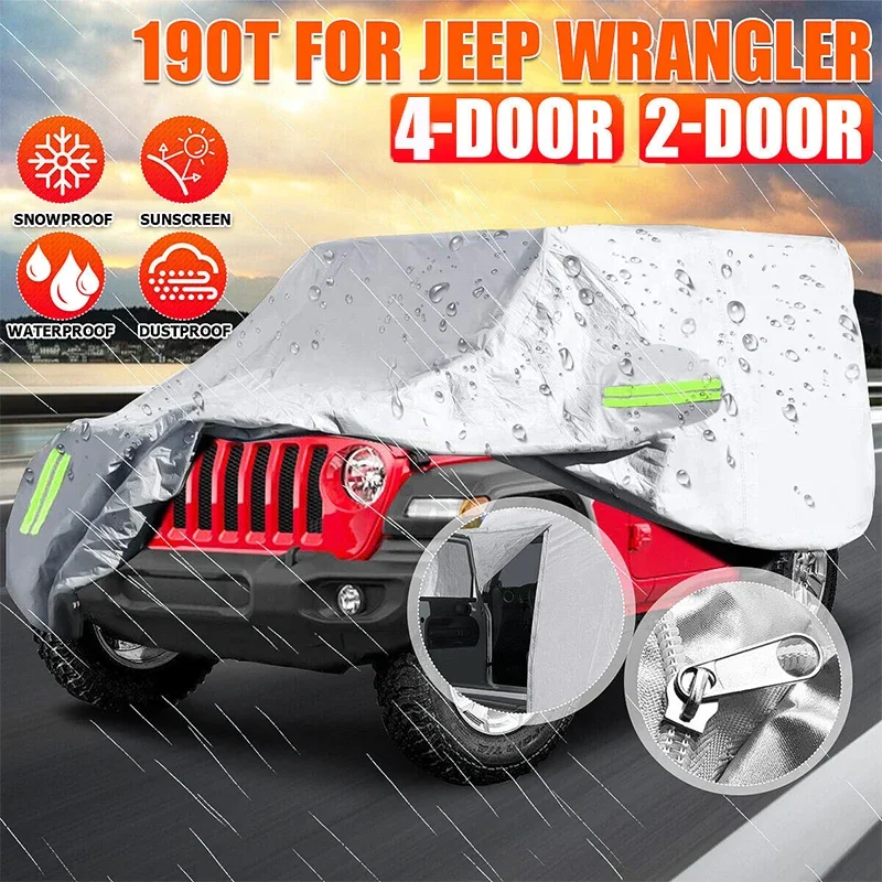 

Car Cover For Jeep Wrangler 2 Door 4 Door ,Windproof Dustproof UV Protection Auto Cover For Jeep Wrangler JK ,JL,YJ 1987-2019