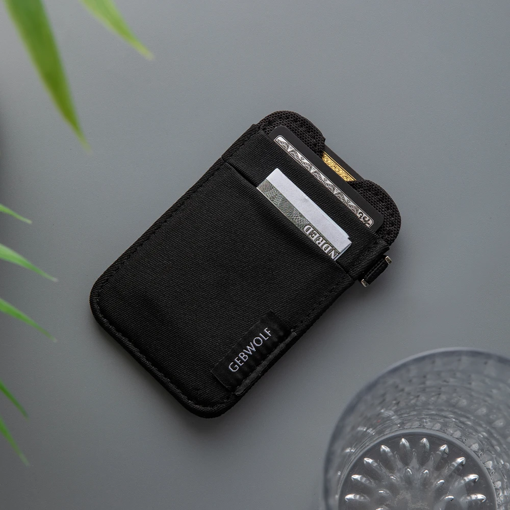 Schlanke Kartenhalter-Geldbörse mit RFID-Blockierung, Elastischer Tasche - Minimalistischer 5+ Kartenhalter, Schlüsselring & Ausweisfach für Männer und Frauen – Detail 7