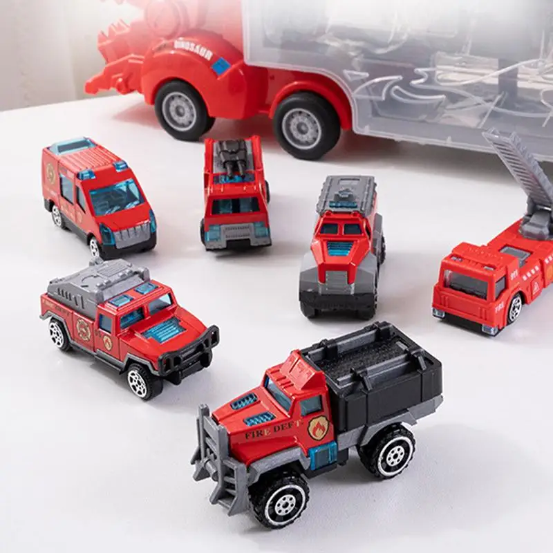 Dinosaur Transport Truck 6 Car Dinosaur Shape Toy Truck Transporter Mega Hauler Toy Fun KidsMotor Vehicle Playsets Interactive
