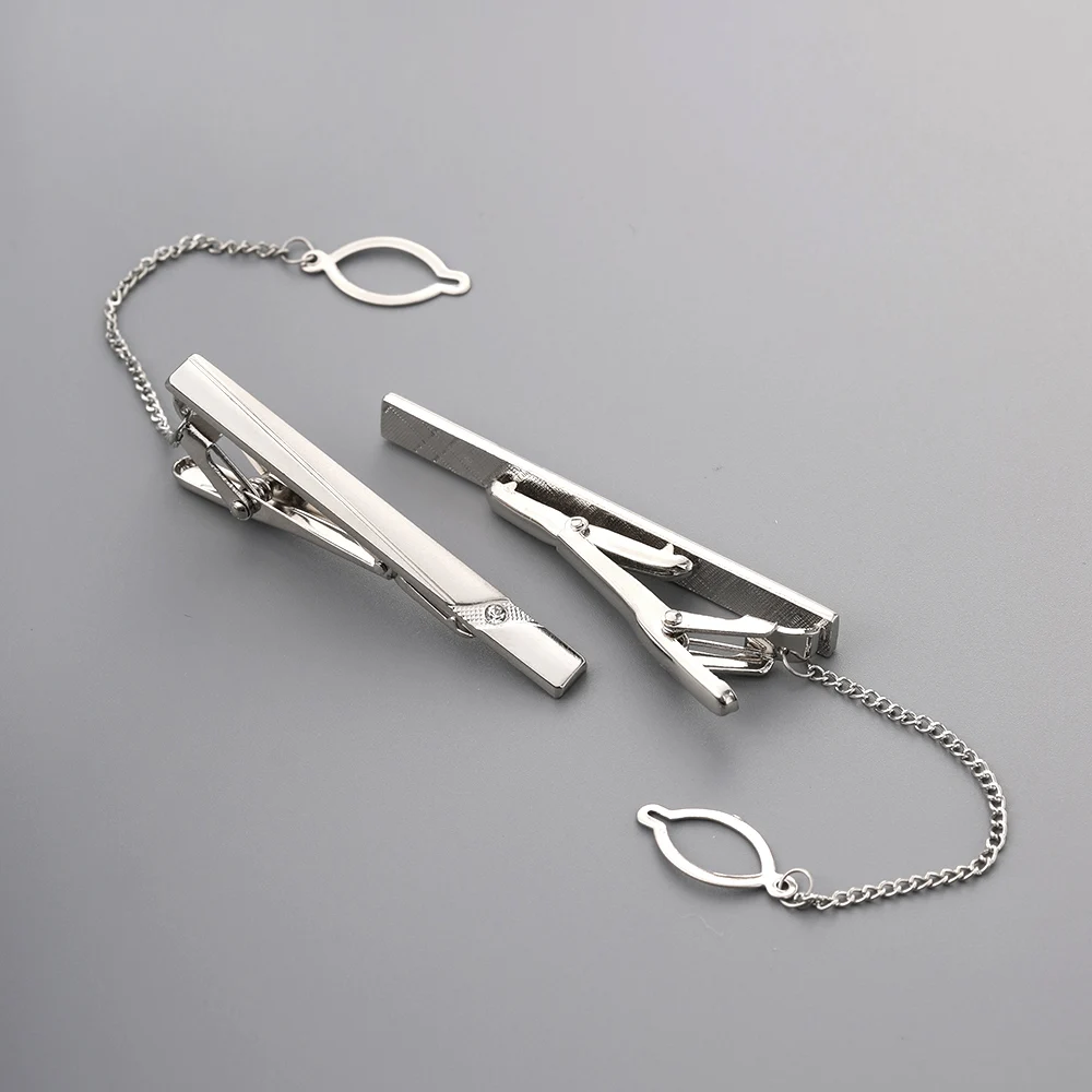 Tie Clips Classic Necktie Clip For Business Men Silver Color Crystal Decor All Match Short Fashion Wedding Ornaments