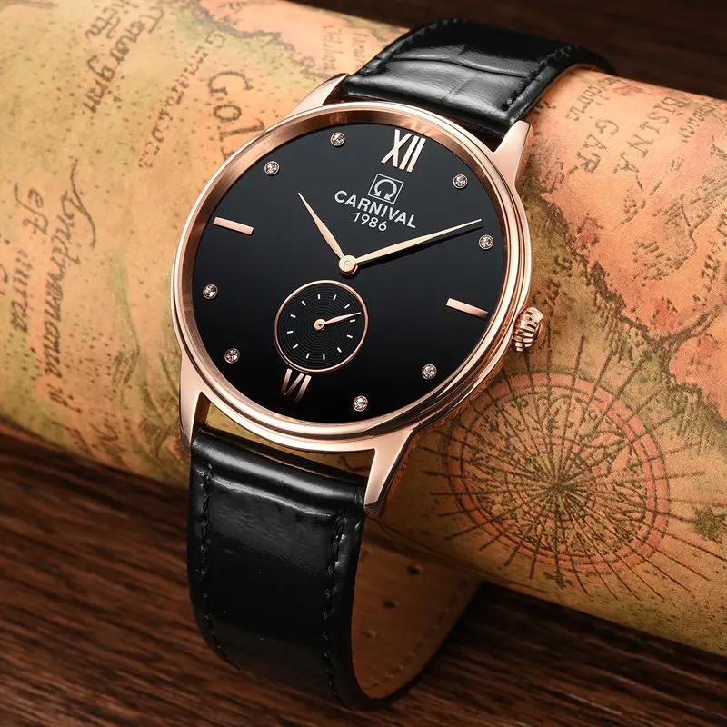 Carnival Men's Fashion Quartz Wrist Watches Luxury Simple Small Second Dial Wristwatch 30m Waterproof Clock for Men Reloj Hombre