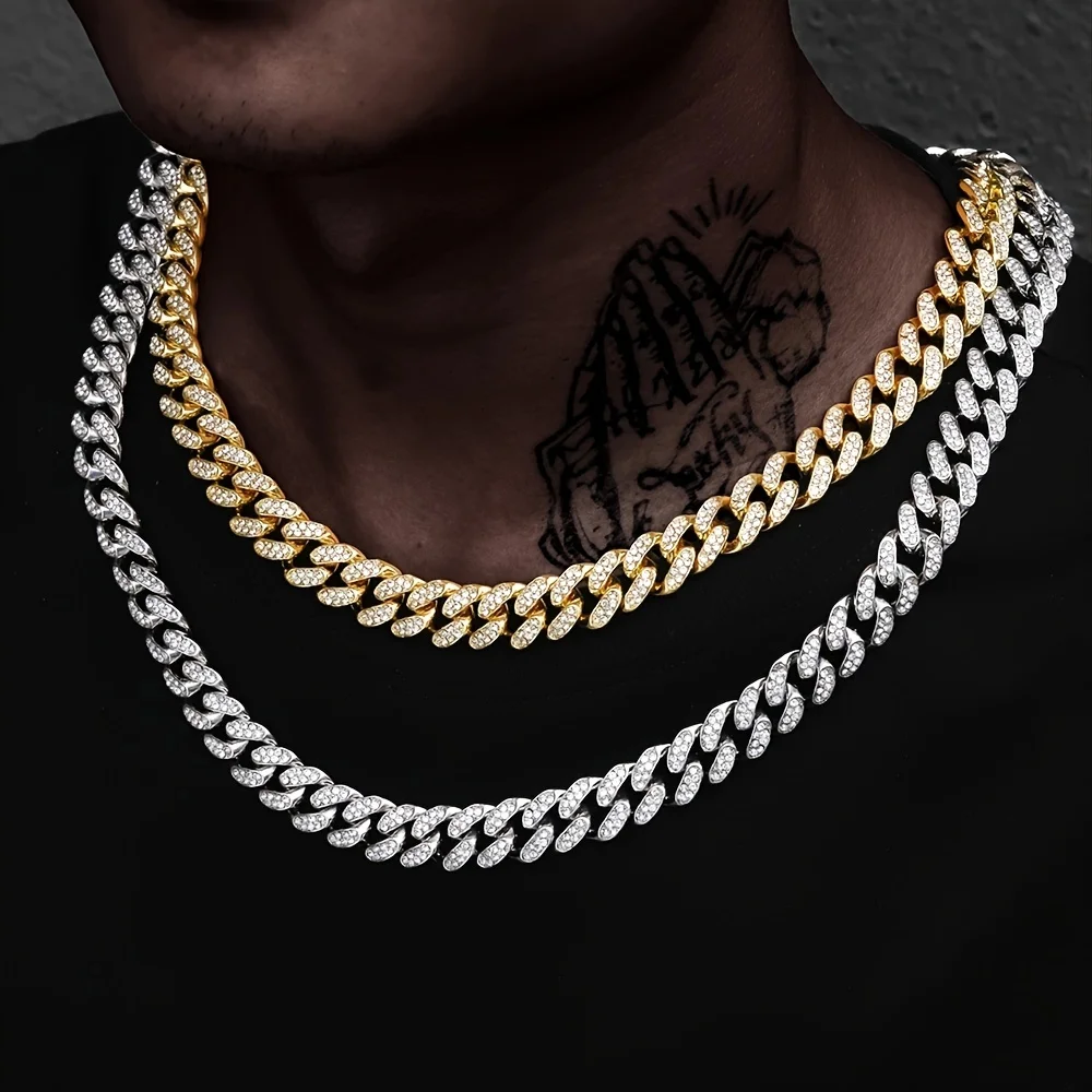 Corrente-Cubana-de-Diamante-para-Homens-e-Mulheres-Iced-Out-13mm-Ouro ...