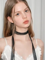 2 pièces rétro dentelle ruban arc tour de cou femmes mode Simple Double couche Long gland collier polyvalent cou ornement accessoires 3