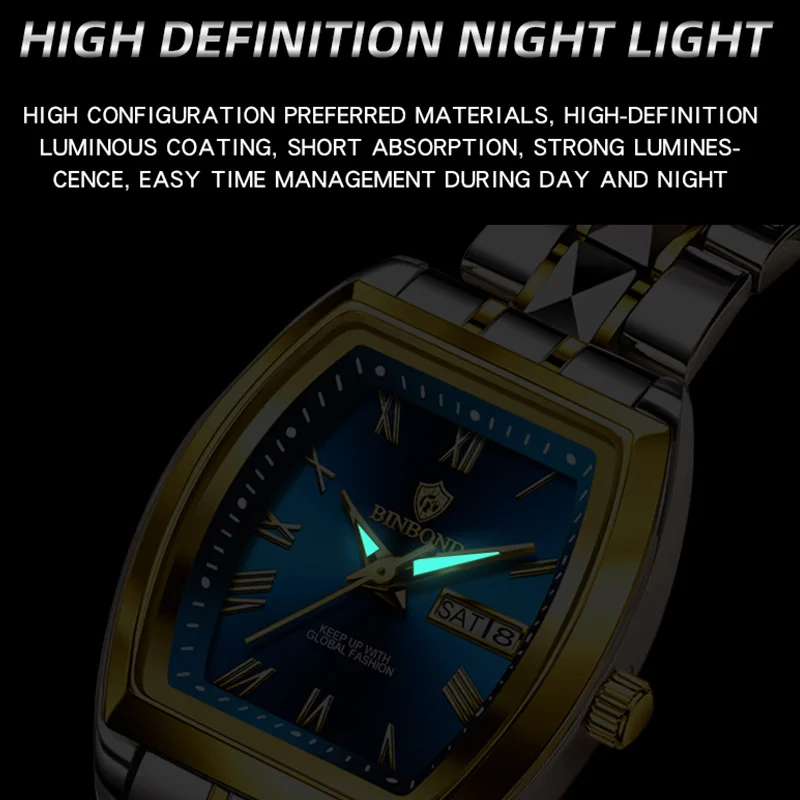 BINBOND الساعات النسائية الفاخرة الفولاذ المقاوم ل...