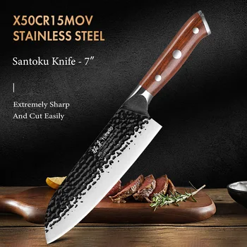 TURWHO 7 "Coltello Santoku forgiato a mano giapponese X50Cr15MoV Coltelli da cucina in acciaio inossidabile Coltelli da cucina per tagliare la carne di verdure 1