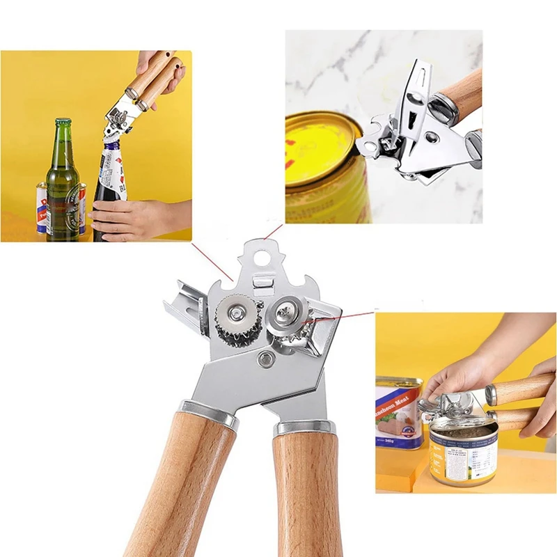 

Metal Can Opener Manual With Wooden Handle, Hand Can Opener With Sharp Blade Smooth Edge, Handheld Can Openers Durable