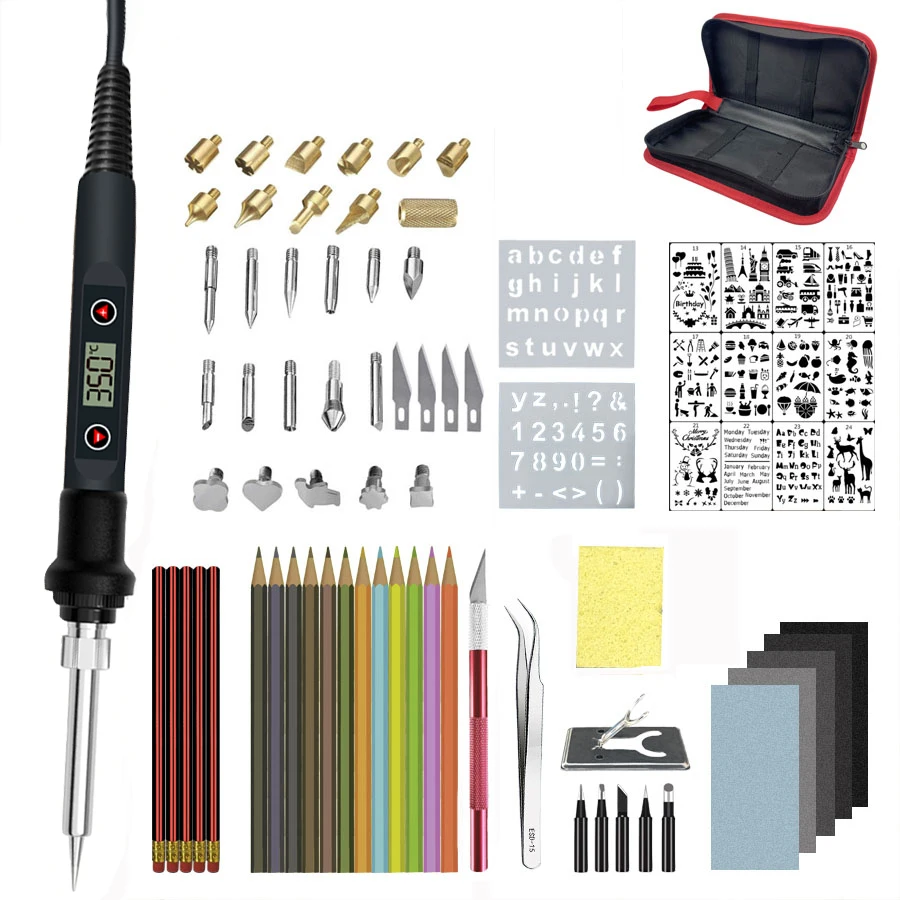 28pcs 80W Adjustable Soldering Iron Wood Burning Pen Set