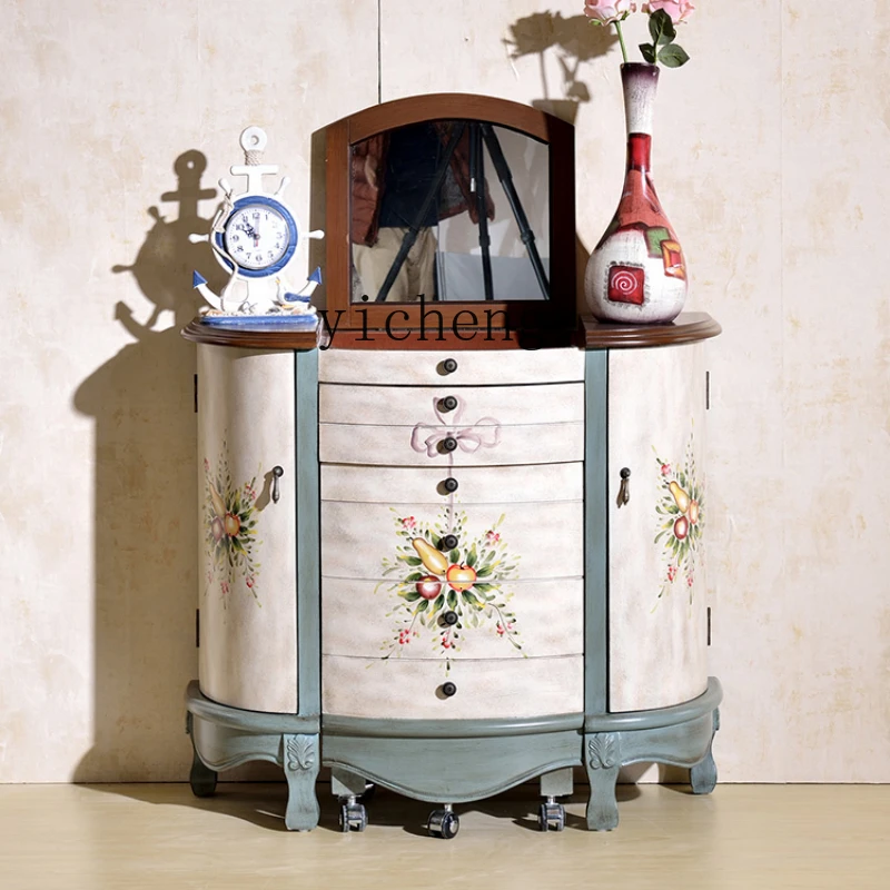 

ZF Painted Dressing Table Complete Small Apartment Retro Idyllic Flip Solid Wood Storage Cabinet