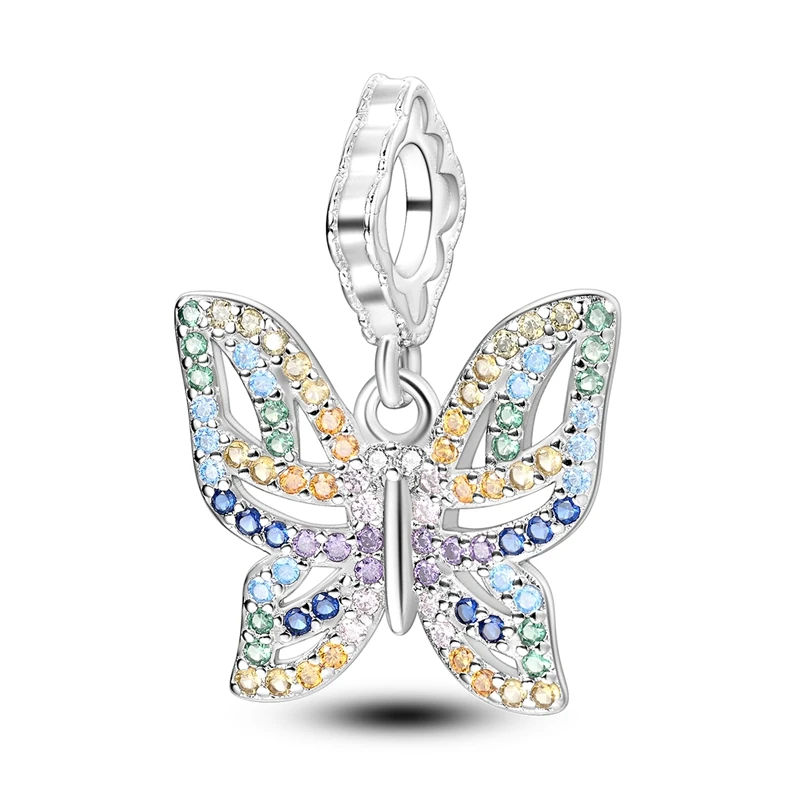 

Trendy S925 Sterling Silver Sparkling Colorful Butterfly Charm Fit Pandora Women's Bracelet Women's Birthday Jewelry Gift
