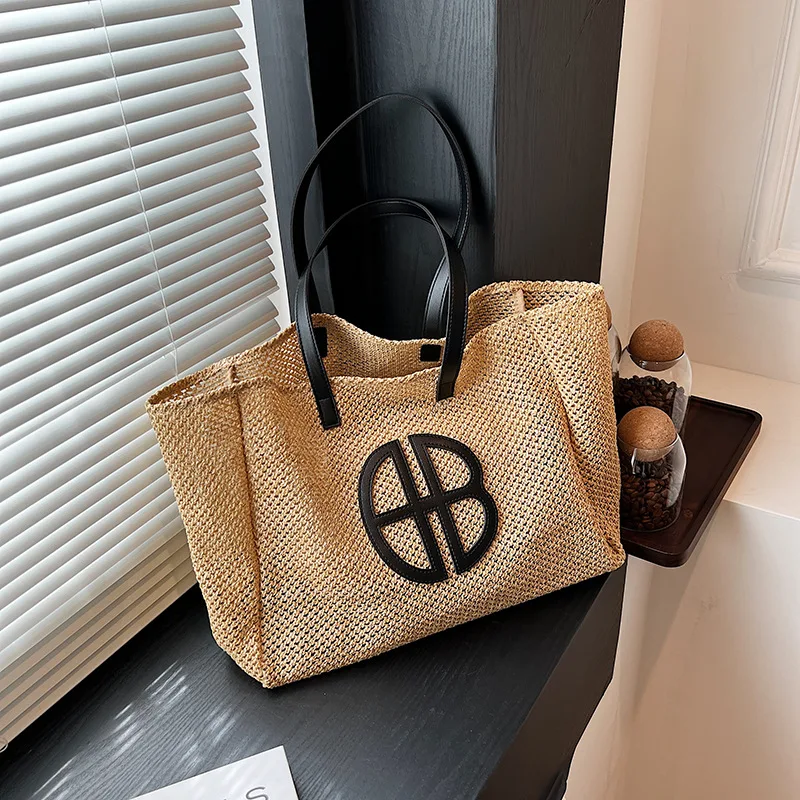 thumbnail image 1 of Bolso de mano de paja de gran capacidad, bolso de hombro de moda de marca 2023, nuevo estilo étnico de lujo de diseñador Beach Lane Simia, 1 of 5