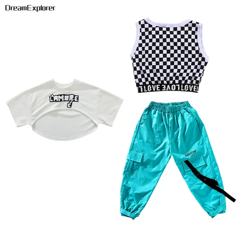 Girls Hip Hop T-shirt Solid Cargo Pants Child Summer Short