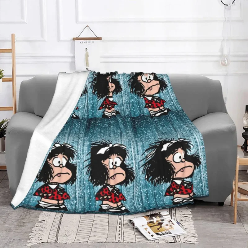 

Mafalda In Shock Blanket Flannel Winter Kawaii Cartoon Plaid Multi-function Ultra-Soft Throw Blanket for Sofa Outdoor Bedspreads