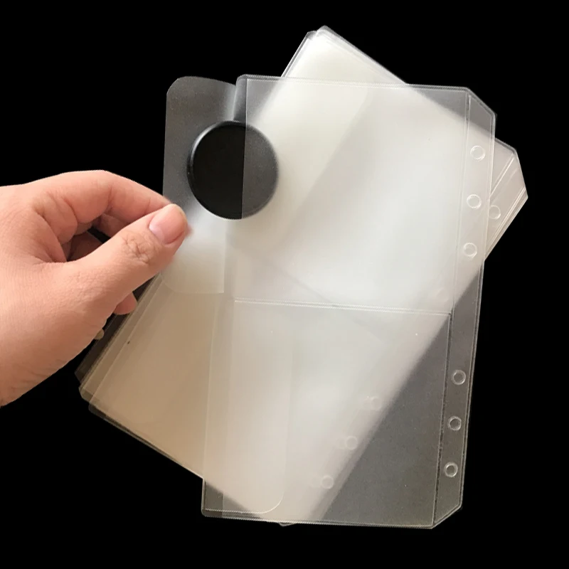 10pcs A5A6 Transparent Universal 6Holes Loose Leaf PVC Storage Bag Card Holder Notebook Planner Collection Pouch Bag Pen Storage