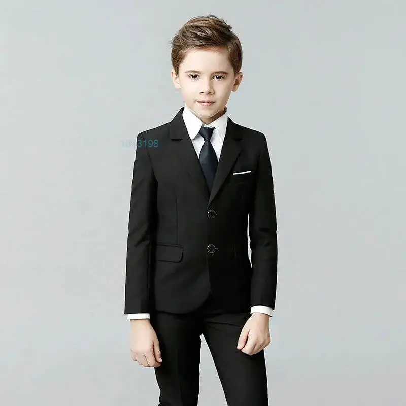 Spring Autumn Child Formal Black Navy Suit Set British Boy Dress Piano Wedding Party Costume Kids Blazer Vest Pants Clothes Set boys suit set