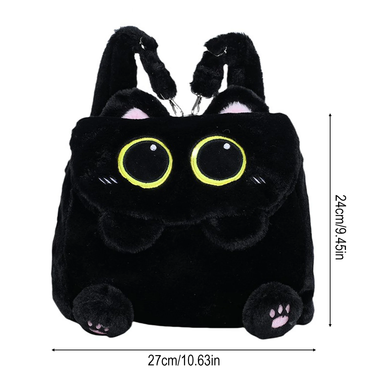 Black Cat Plush Backpack for Girls Cute Kitten Design Large Capacity Lightweight School Bag for Students Travel Daily Use 6