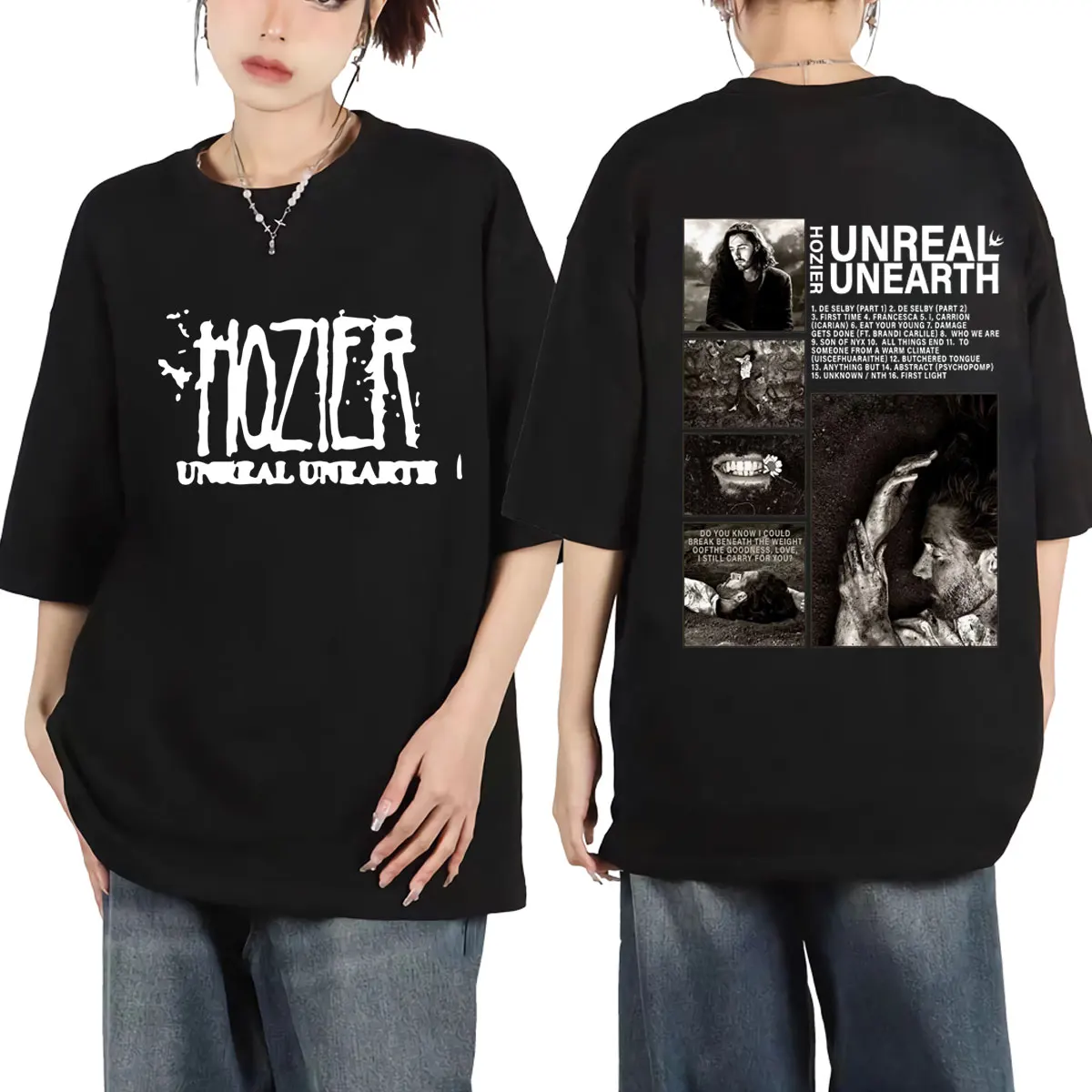 T-shirt Manches Courtes pour Homme et Femme, avec Imprimé Singer Hozier Unreal Unearth, Tendance Rock, Hip Hop, Vintage