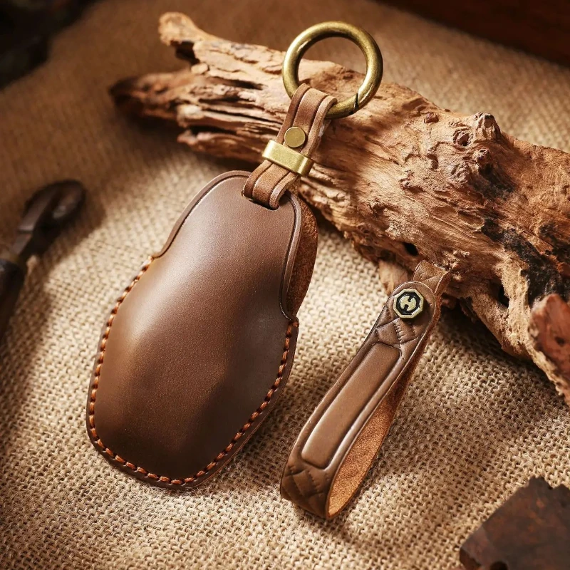 Handmade Genuine Leather Jetour Key Cover, Vintage Style with Full Protection, 4-Button Design