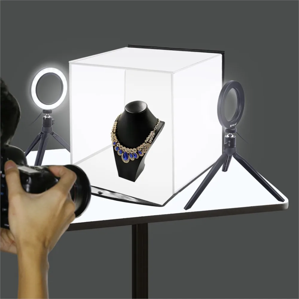 PULUZ Photography Accessories Set 30cm Folding Photo Softbox Studio Shooting Tent Box Kit LED Lamp Backdrops Kit with Tripod