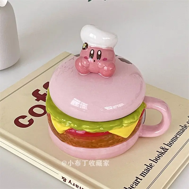 kawaii Kirby Anime Cartoon Mugs with Lid Ceramic Coffee Cup Breakfast Milk  Juice Tea Handle Cup Office Home Birthday Present