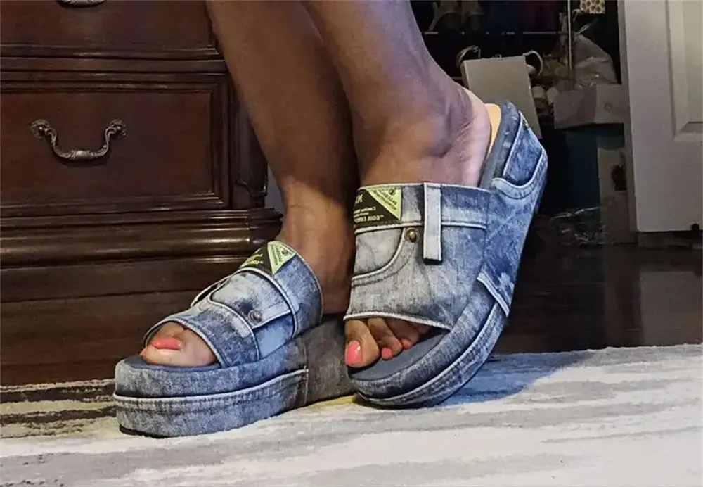 Women's Denim Platform Sandals Casual Wedges Heeled Summer Slides_voghion.com