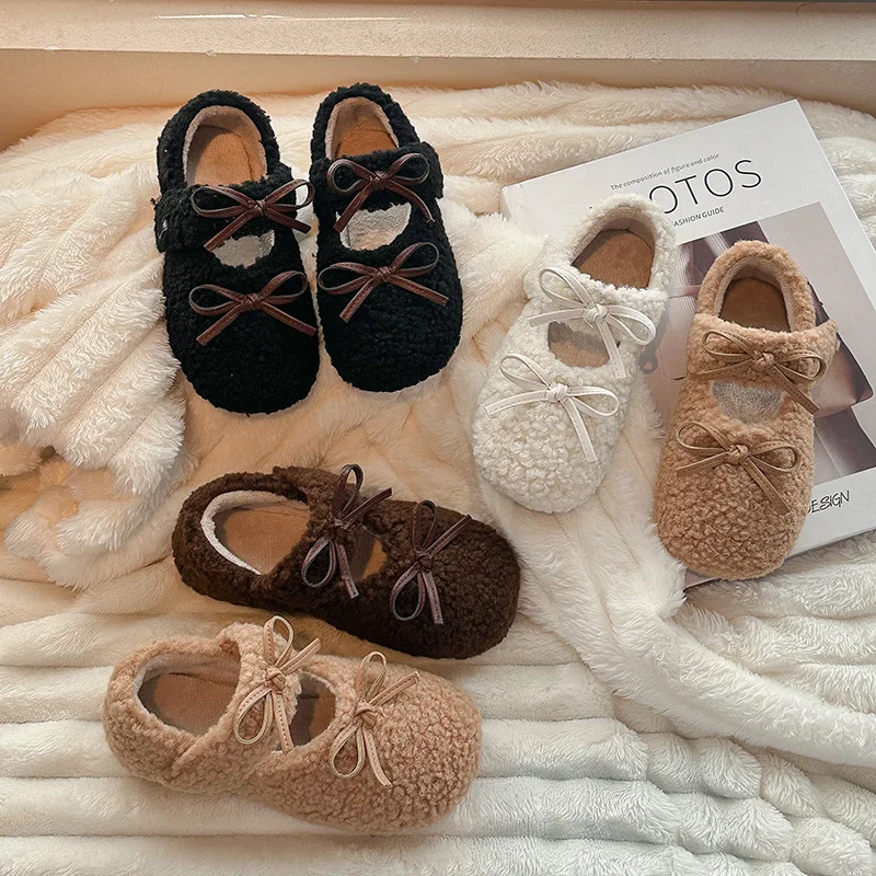 Kids Shoes Winter Toddler Girls Fashion Princess Bowtie Flats Baby Boys Brand Loafers Children Cute Warm Fur Non Slip Soft Sole