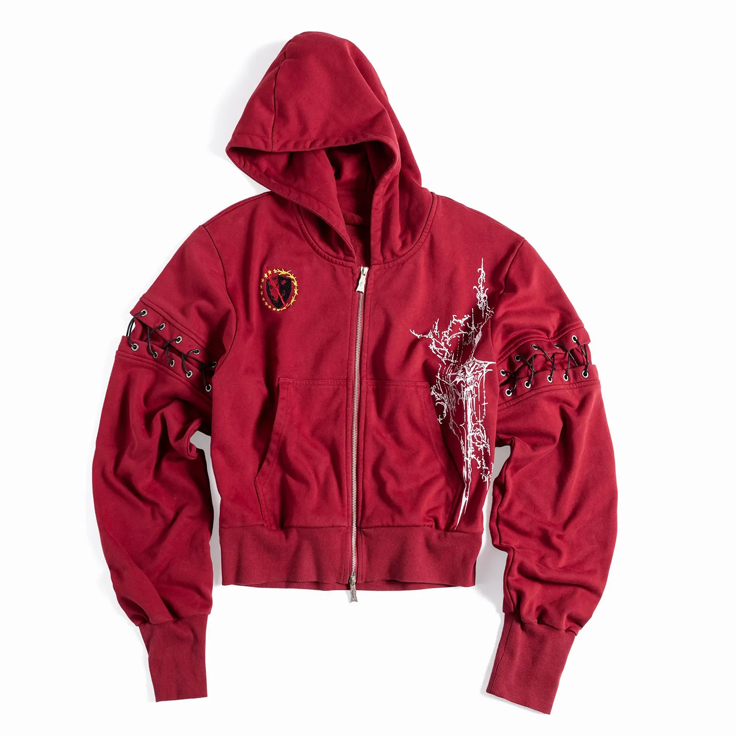 Punk Style Short Wax Rope Strap Sleeve Zipper Hoodie Subcultural Hooded Sweatshirt Cardigan Coat Men and Women