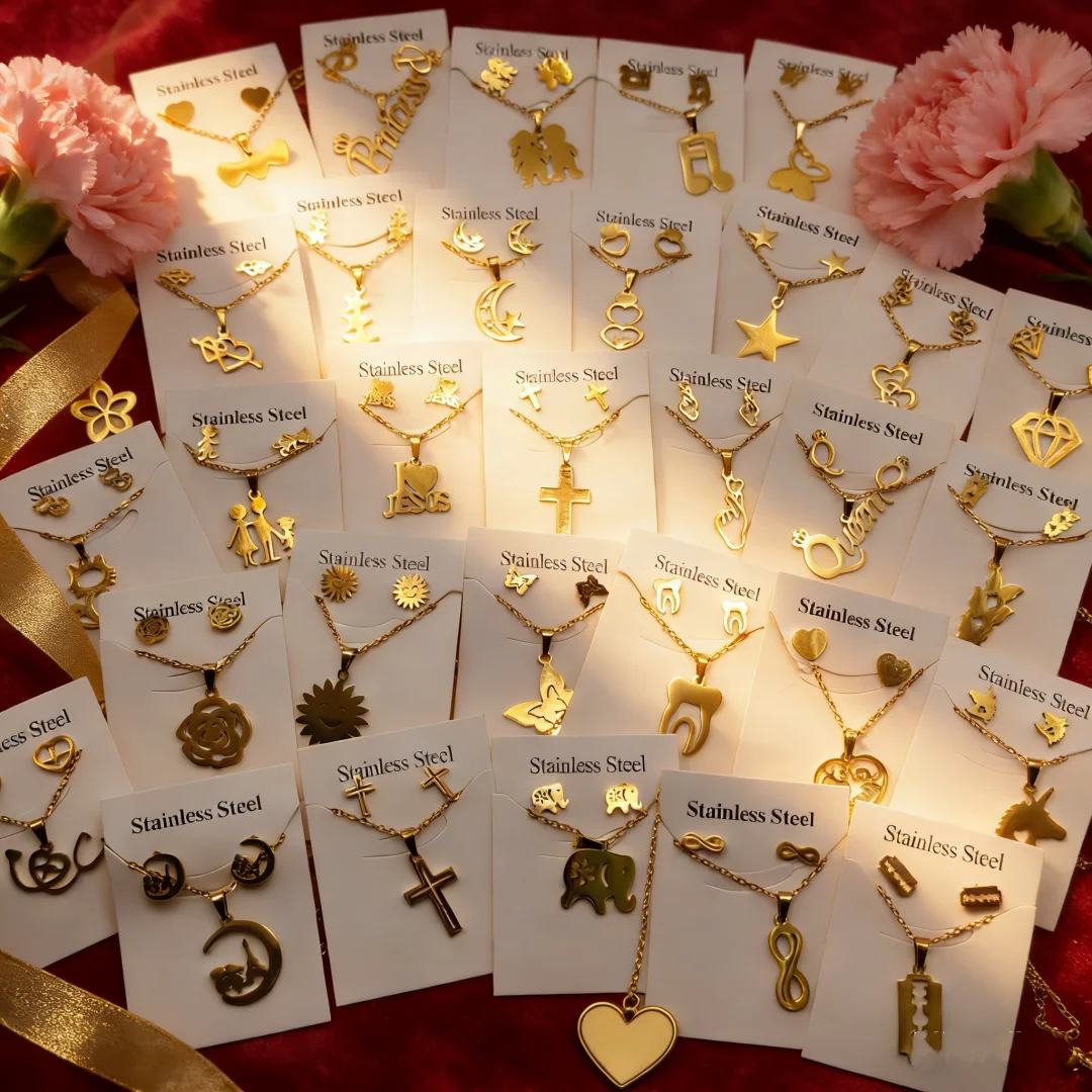 10-Piece Set, Random Combination Set, Stainless Steel Star and Moon Earrings and Pendant Set, Women's Jewelry, Mother's Day Gift 5