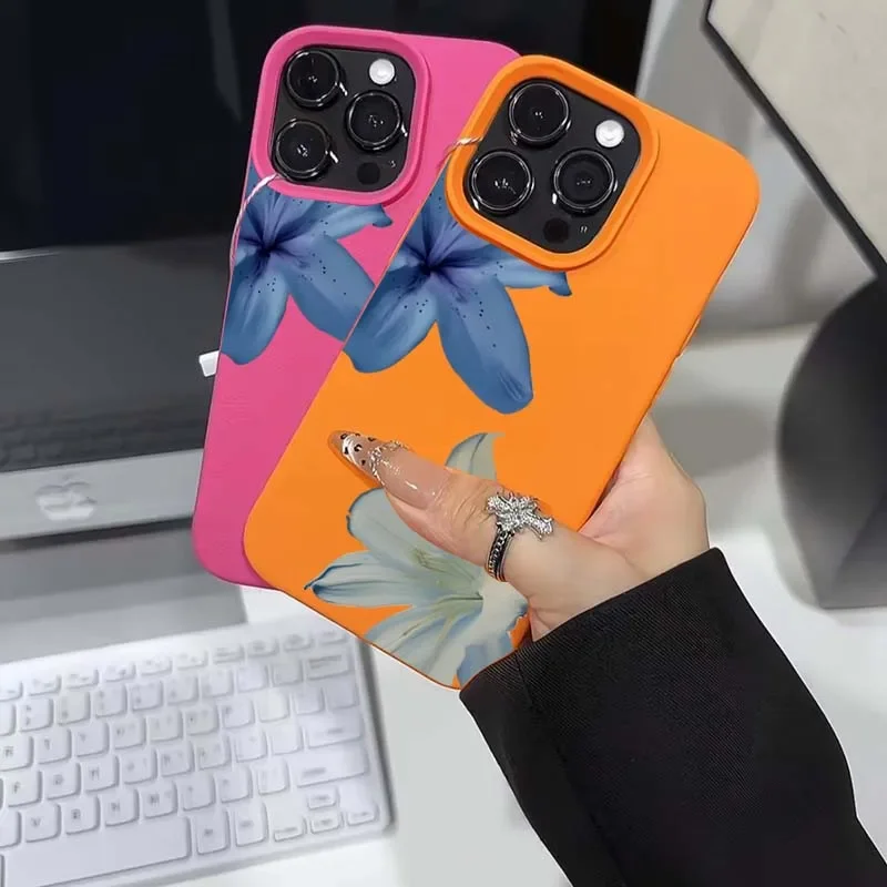Elegant Blue Lily Lichee Pattern Shockproof Phone Case with TPU Bumper Cover