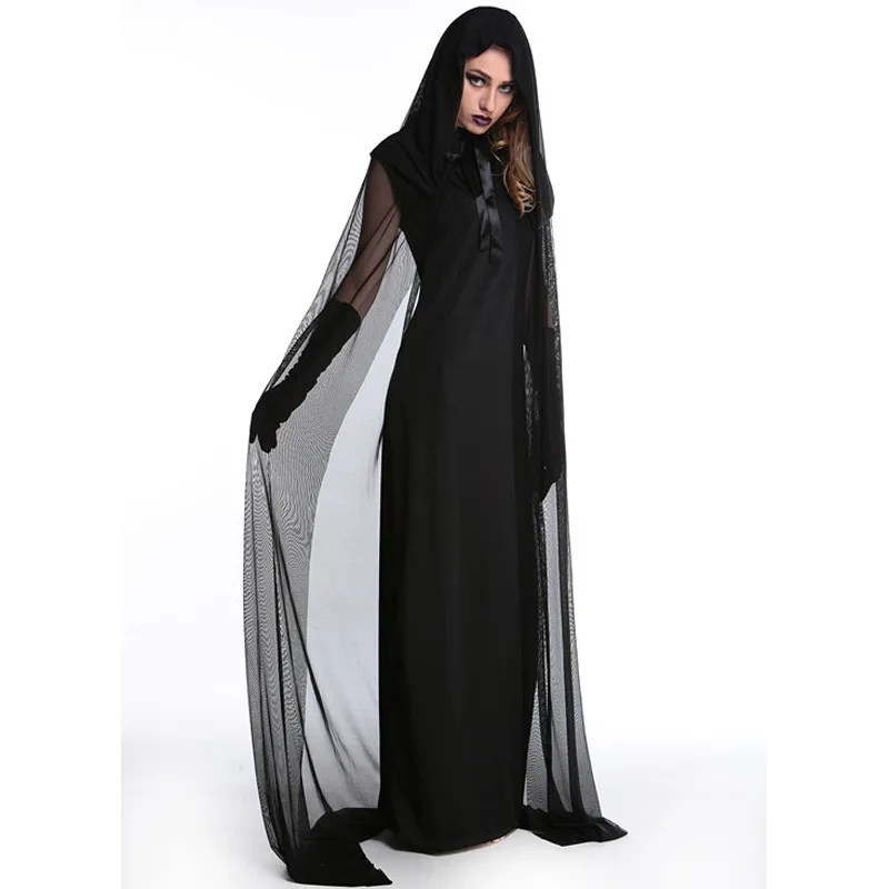

Witch Cosplay Halloween Costumes For Women Ghost Bride Easter Clothing Ancient Medieval Black Voile Performance Show