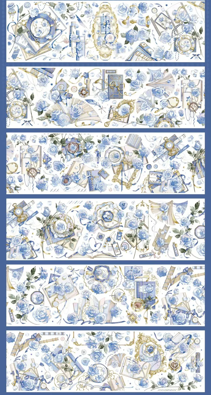 

New blue Rose Floral Shiny PET Tape Journal Washi Decorative Stickers