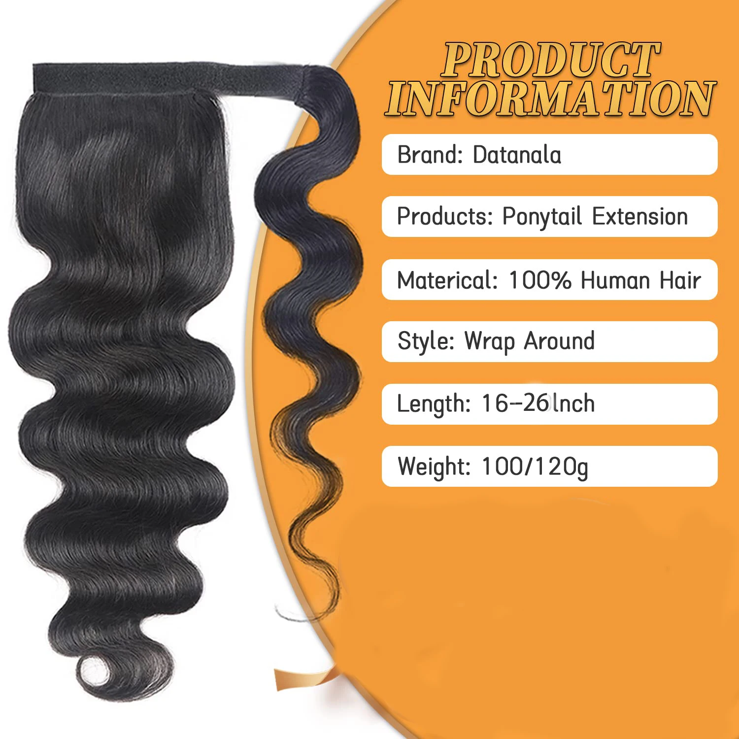 Body Wave Ponytail Human Hair Extension 120g Wrap Around Clip In Ponytail Natural Black #1B 14-26 Inch High Quality For Women 2