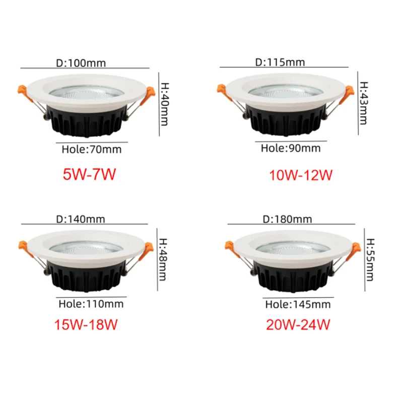 Led downlight, recessed ceiling spotlight, ceiling lamps Recessed Anti-glare LED COB Spotlight 7w 18W 24W Dimmable 110V 220V Ceiling Downlight 5W 7W 10W 12w for Foyer Study Shop lighting