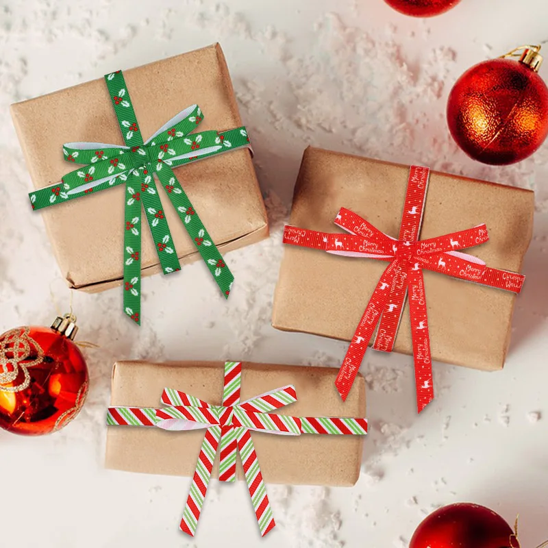 10Yards 10mm Christmas Ribbon Gift Packaging Polyester Ribbon Bow New Year Party Handmade Gifts Decoration DIY Crafts Material