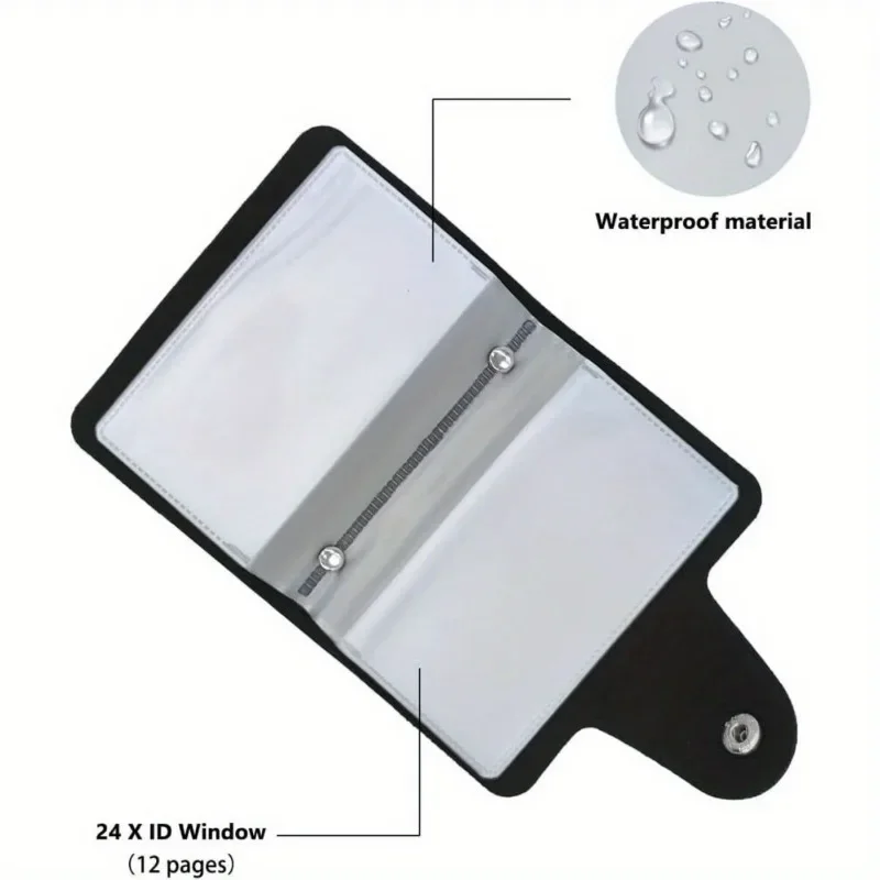 Black Faux Leather Wallet 24 Card Slots Compact Business Card Holder Memo Pocket Design Sense
