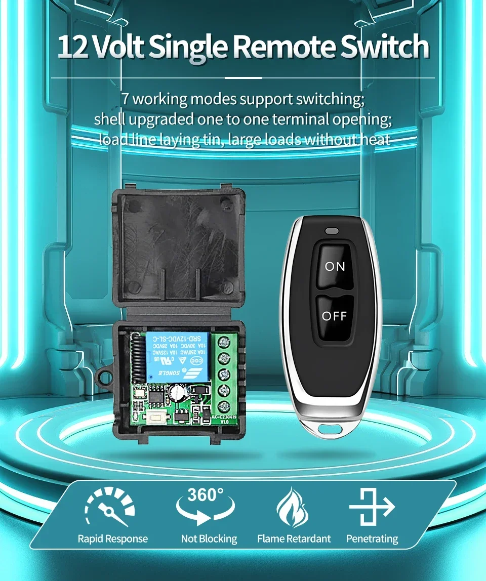 Description Picture 2 of itemRemote Control RF433Mhz Wireless Light Switch DC 12V 1CH 10A Relay Receiver Transmitter for Door Electromagnetic Lock DIY Module