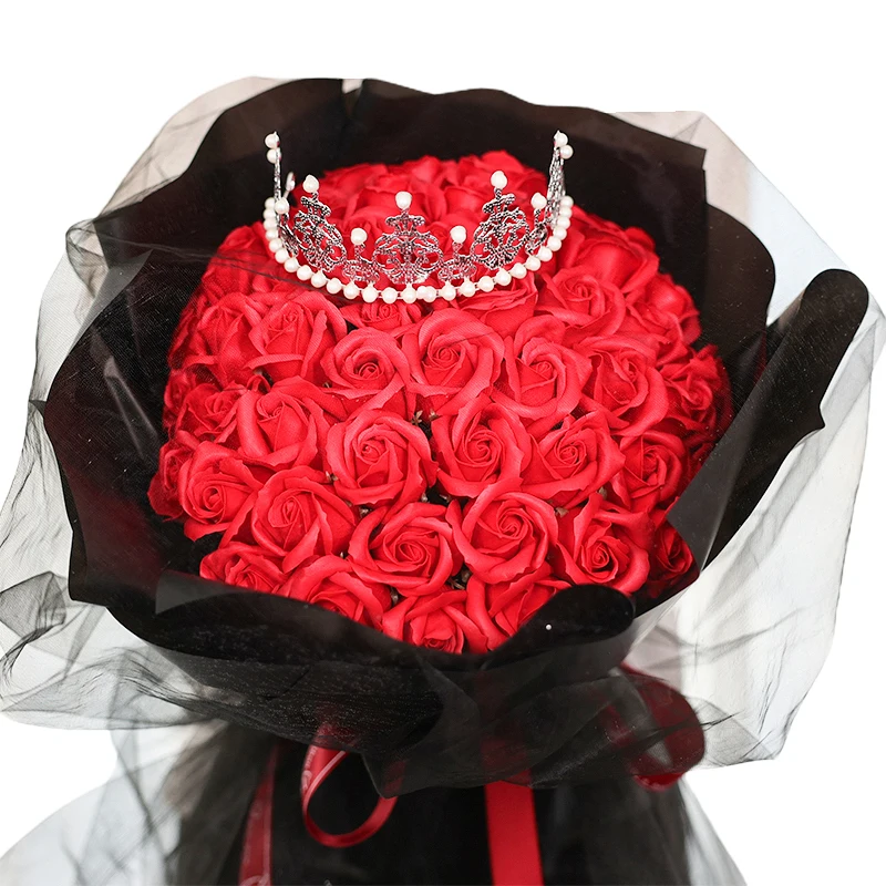 30 Red Roses Black Ribbon Crown