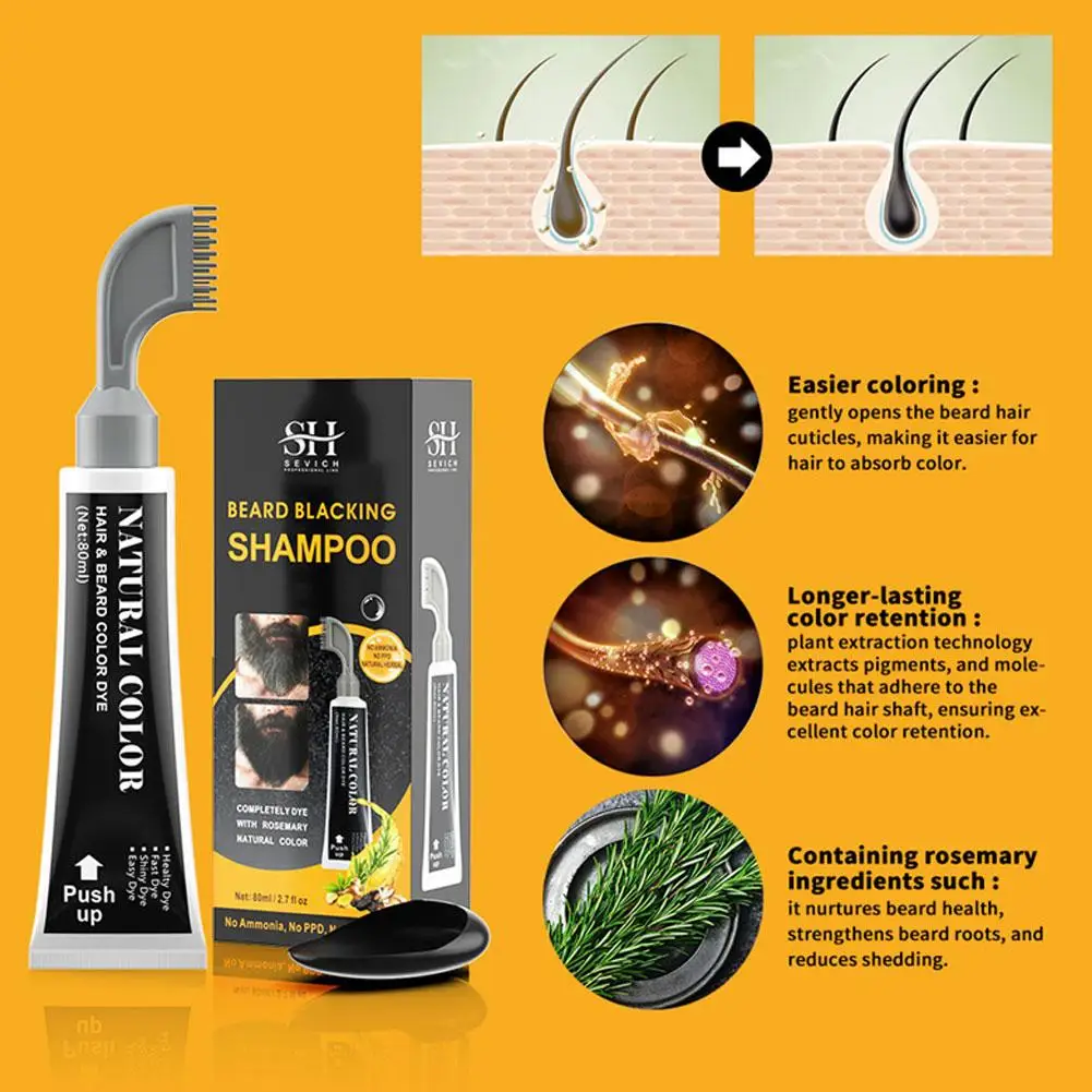 

Black Beard Dye Shampoo Permanent Repair White Grey Hair Removal Instant Mustache Dying Blacking Fast Beard Coloring for Me Y8T0