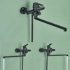 Matte Black Bathtub Faucet Long Spout Rotation Wall Mount with ABS Handshower Cold Hot Water Mixer Bathroom Shower Faucet 2