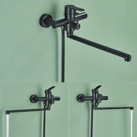 Matte Black Bathtub Faucet Long Spout Rotation Wall Mount with ABS Handshower Cold Hot Water Mixer Bathroom Shower Faucet 2