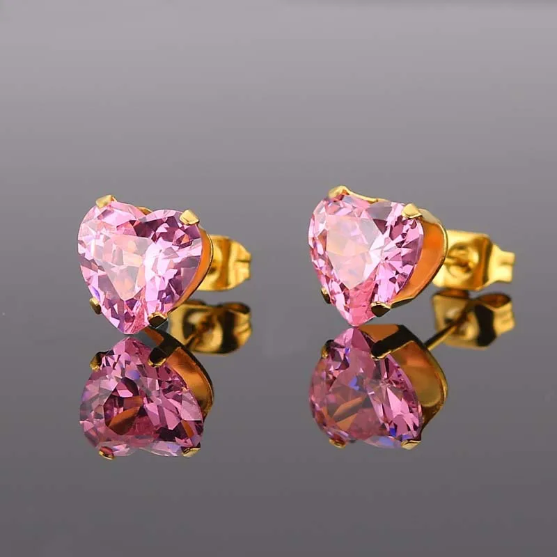 Uelf Fashion Statement Bijoux Niedliche romantische Edelstahl rosa Kristall Liebe Herz Ohrstecker für Frauen Hochzeit Ohrring – Detail 6