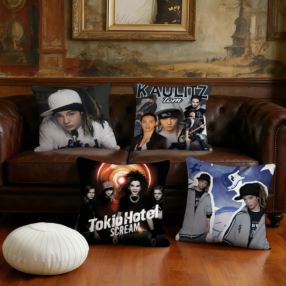 밴드 T-Tokio H-Hotel Tom Kaulitz 쿠션 커버 플러시 패브릭 소프트 양면 프린트 소파 쿠션 커버 스로우 베개 커버