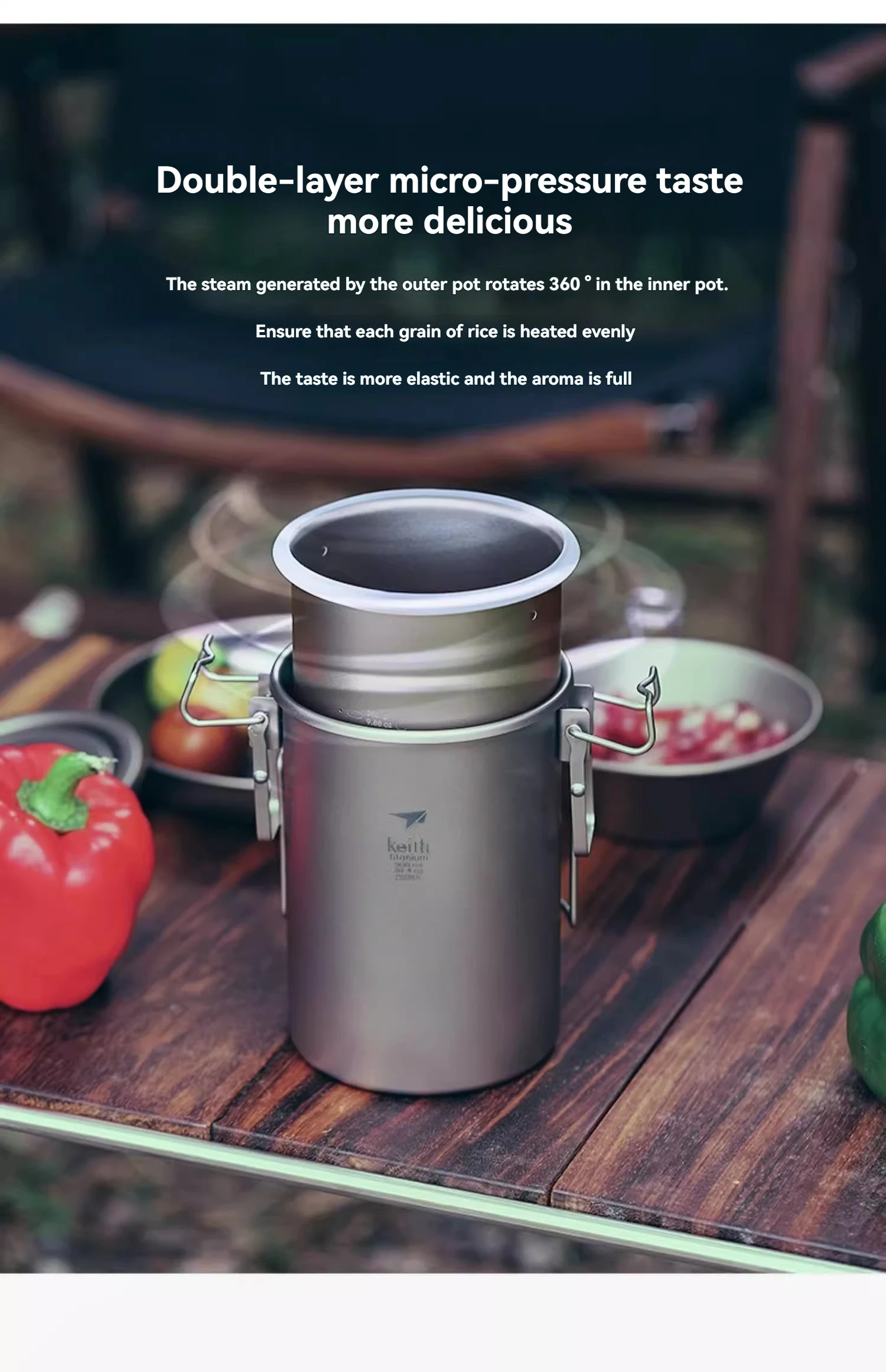 Description Picture 6 of itemKeith Outdoor Pure Titanium Cooking Stew Pot Camping and Picnic Supplies Rice Stew Soup Set Pot Utensils Rice Cooker