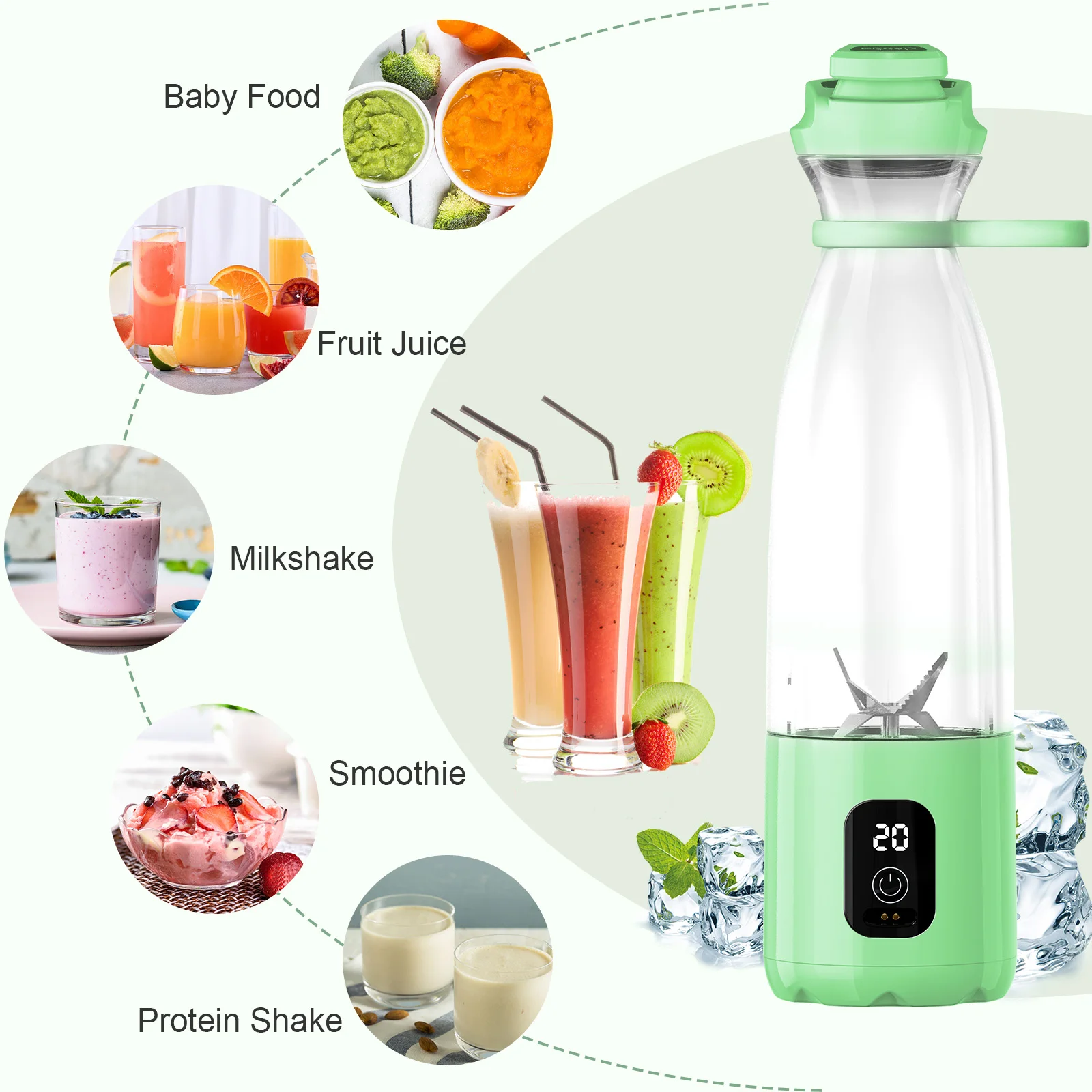 300W Portable Blender for Shakes and Smoothies Personal Powerful Mini  Blender with Pulse Function, USB Travel Blender Juicer Cup