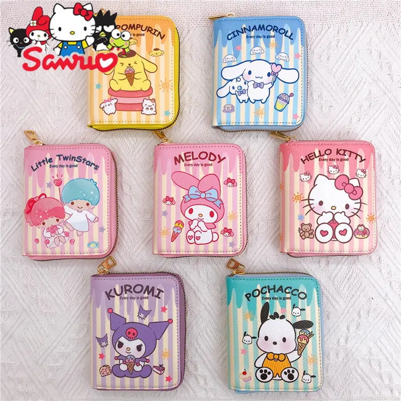

MINISO Kuromi Hello Kitty Melody Cinnamoroll Pochacco PU Casual Short Zipper Wallet Card Holder Key Pack Loose Wallet Coin Pack