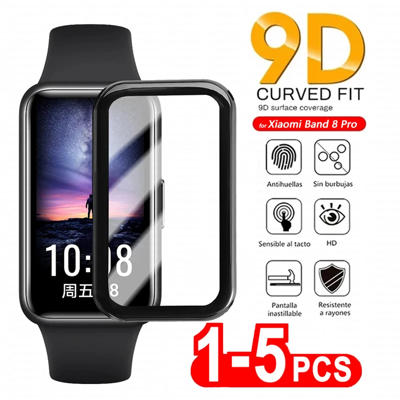 

Защитная пленка 9D с закругленными краями для Xiaomi Band 8, 7 Pro, полное покрытие, Защита экрана для Mi Band 4, 5, 6, 7, аксессуары для умных часов