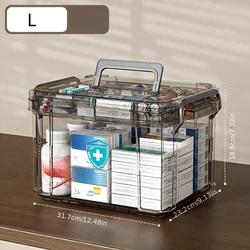 Enhanced Medicine Organizer Storage Box - Sturdy Clear Plastic with Tray (L)