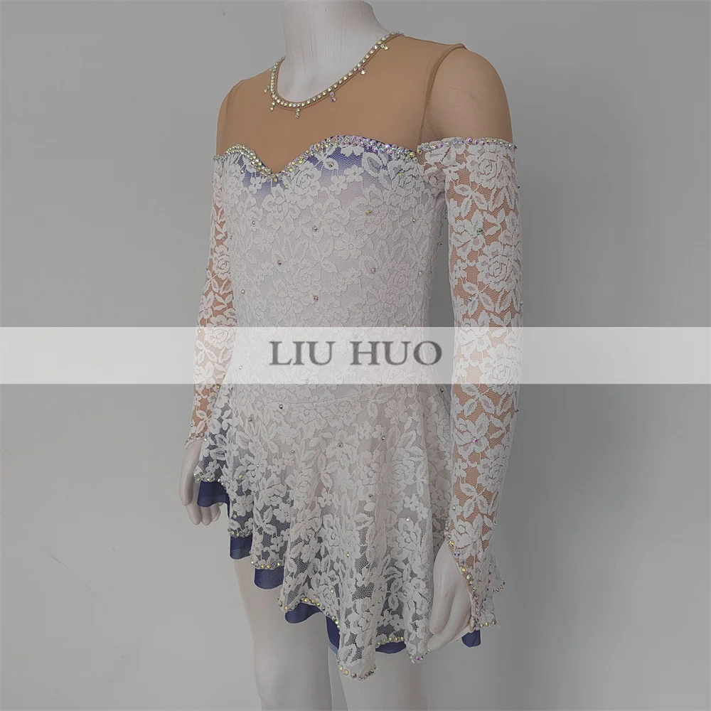 LIUHUO-Robe de Patinage Artistique en Dentelle Blanche pour