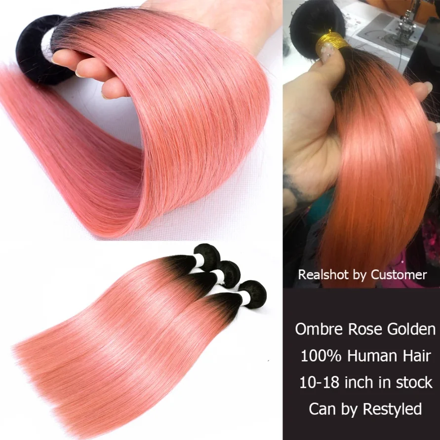 Straight Ombre Grey Pink Rose Golden Red Remy Human Hair Extension Ombre Hair Weave Bundles Bobbi Collection 1 Bundle